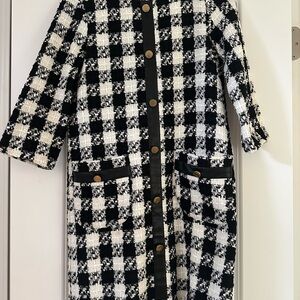 Zara Black and White Checkered tweed dress